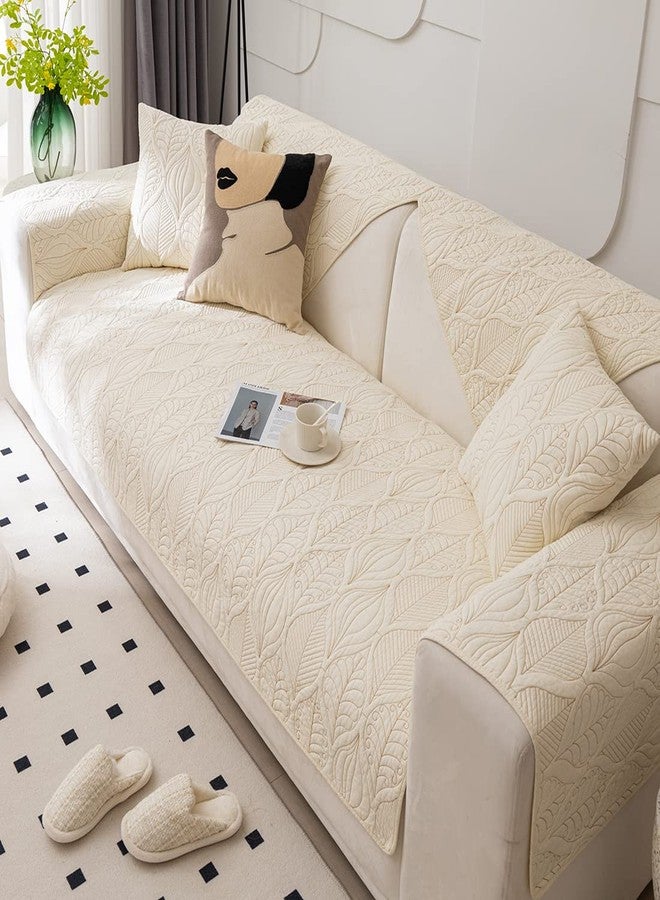 XSlive Farmhouse Couch Cover Solid Color Neutral Sofa Cover Soft Cotton Quilted Sectional Couch Covers Non Slip Washable Sofa Slipcover Furniture Protector for Living Room (Ivory D,28"x28") - Image 2